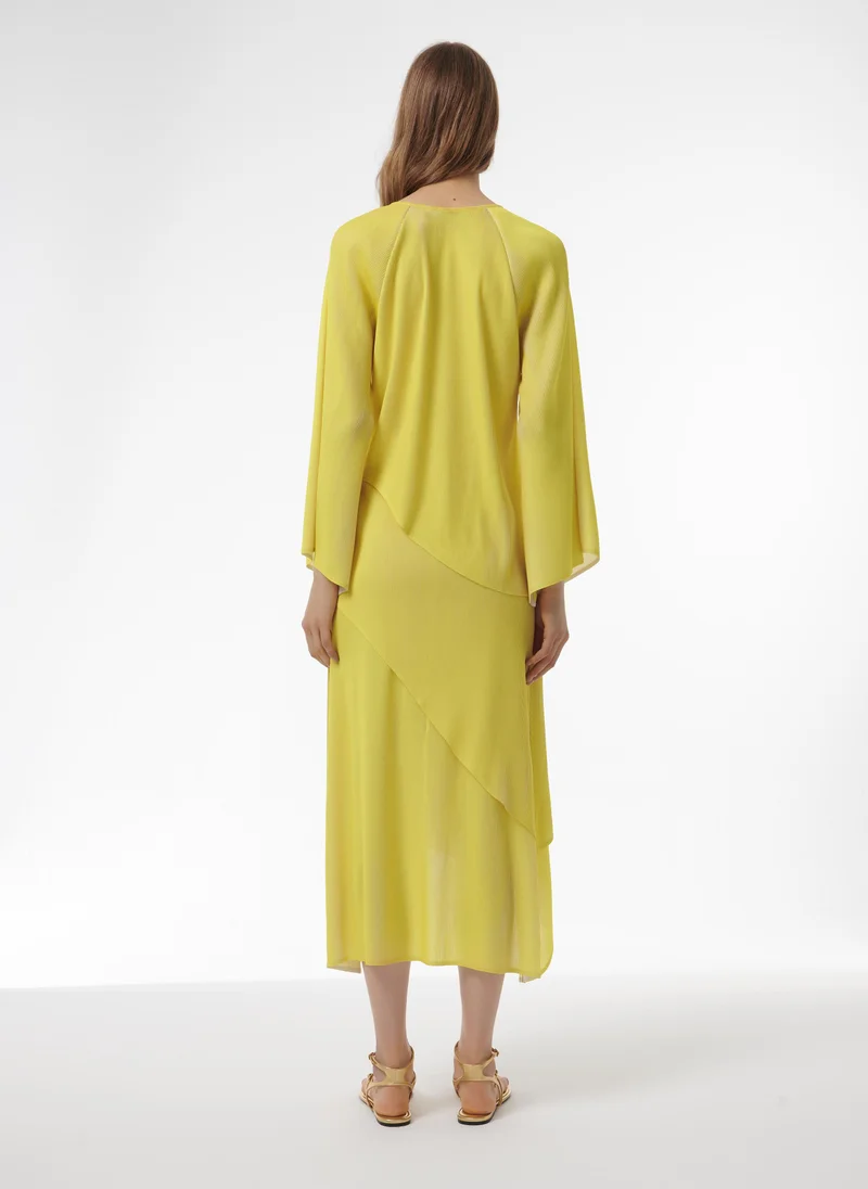 leem Dual Tone Asymmetric Plisse Skirt - Shorter Length