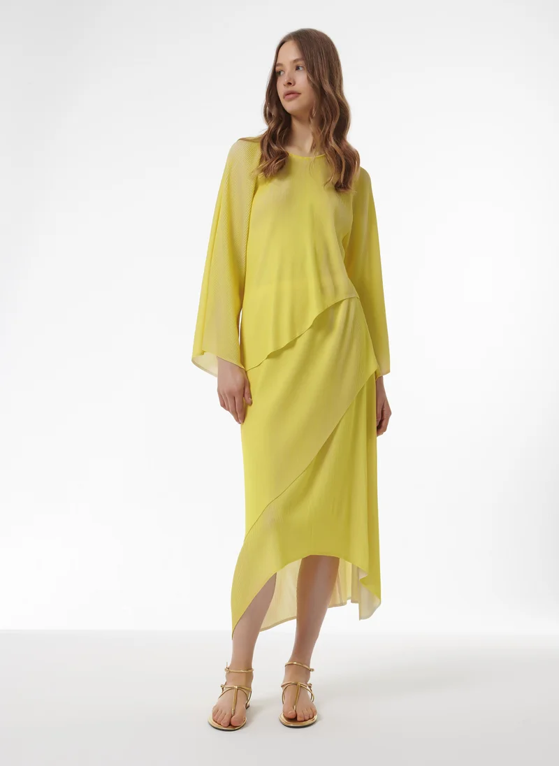 leem Dual Tone Asymmetric Plisse Skirt - Shorter Length