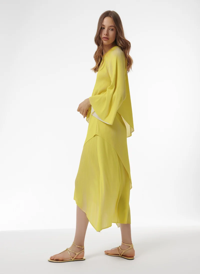leem Dual Tone Asymmetric Plisse Skirt - Shorter Length