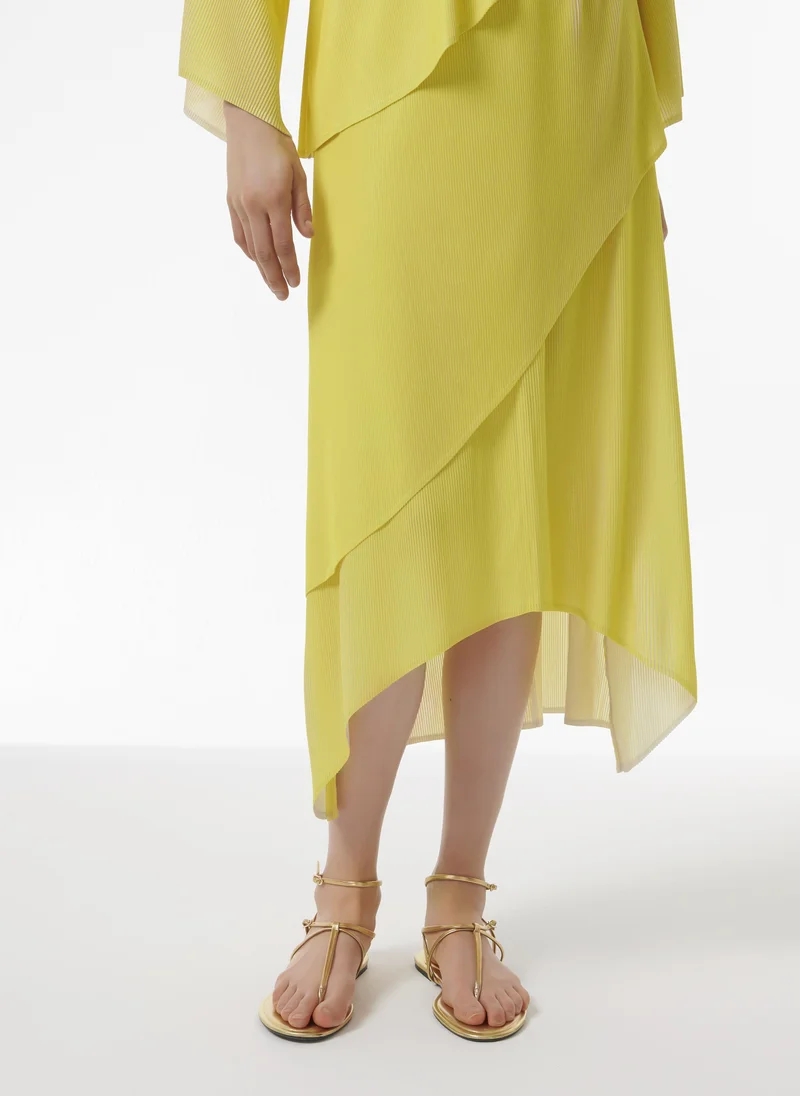 leem Dual Tone Asymmetric Plisse Skirt - Shorter Length