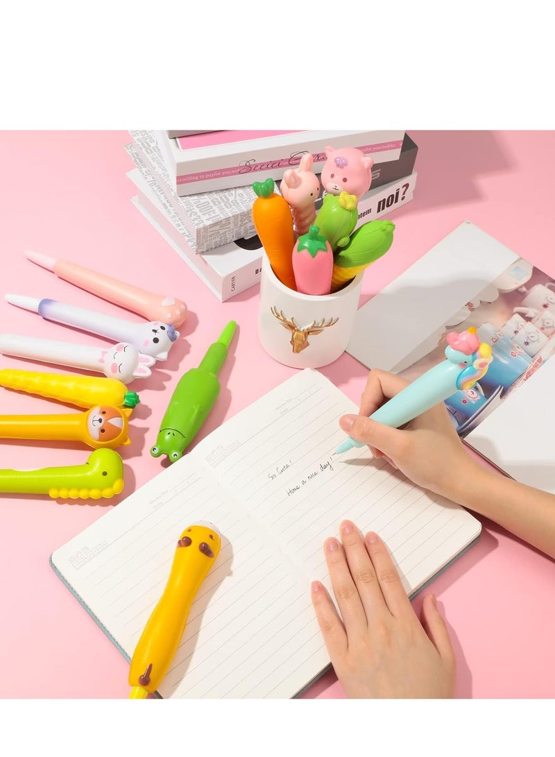 KASTWAVE Black Ink Gel Pen Bulk, 24 Pcs Squishy and   Kawaii Pen Accessories For Girl Animal Fruit Shaped Stress Relief Supplies Gel Ink Pens for Kids Students School Office, Toys for Girls and Boy  - Image 5