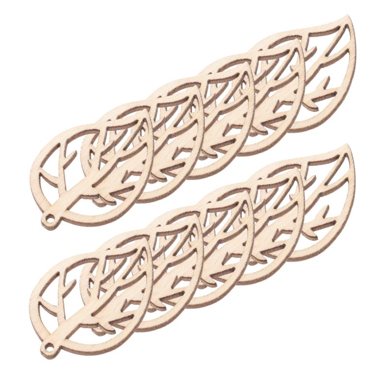 Khaki Hand Painted Wooden Leaves Craft Toys For Kids Unfinished Wood Decor Slices - Image 2