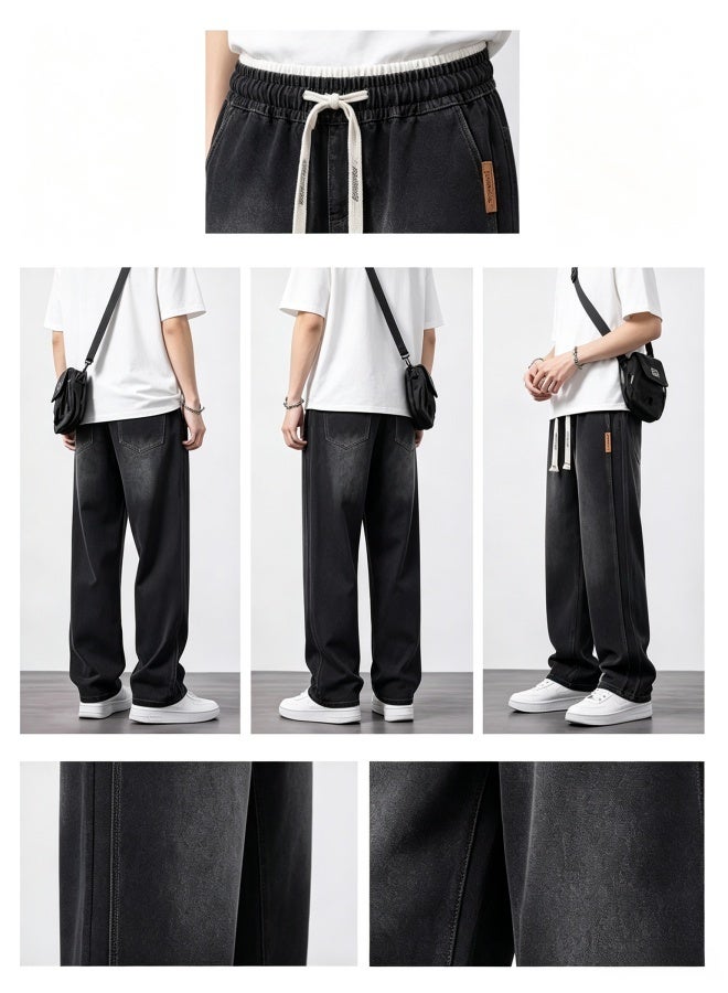 American High Street Casual Pants, Men Retro Washed Thin Straight Fit Loose Denim Jeans - Image 5