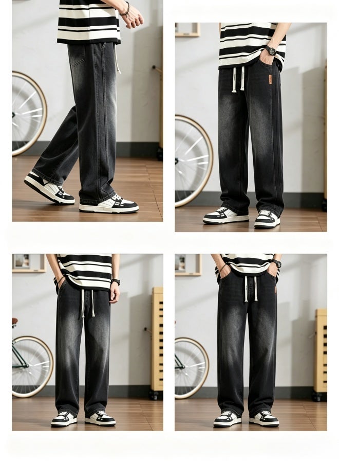 American High Street Casual Pants, Men Retro Washed Thin Straight Fit Loose Denim Jeans - Image 4