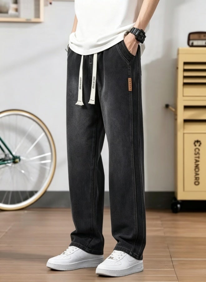 American High Street Casual Pants, Men Retro Washed Thin Straight Fit Loose Denim Jeans - Image 1