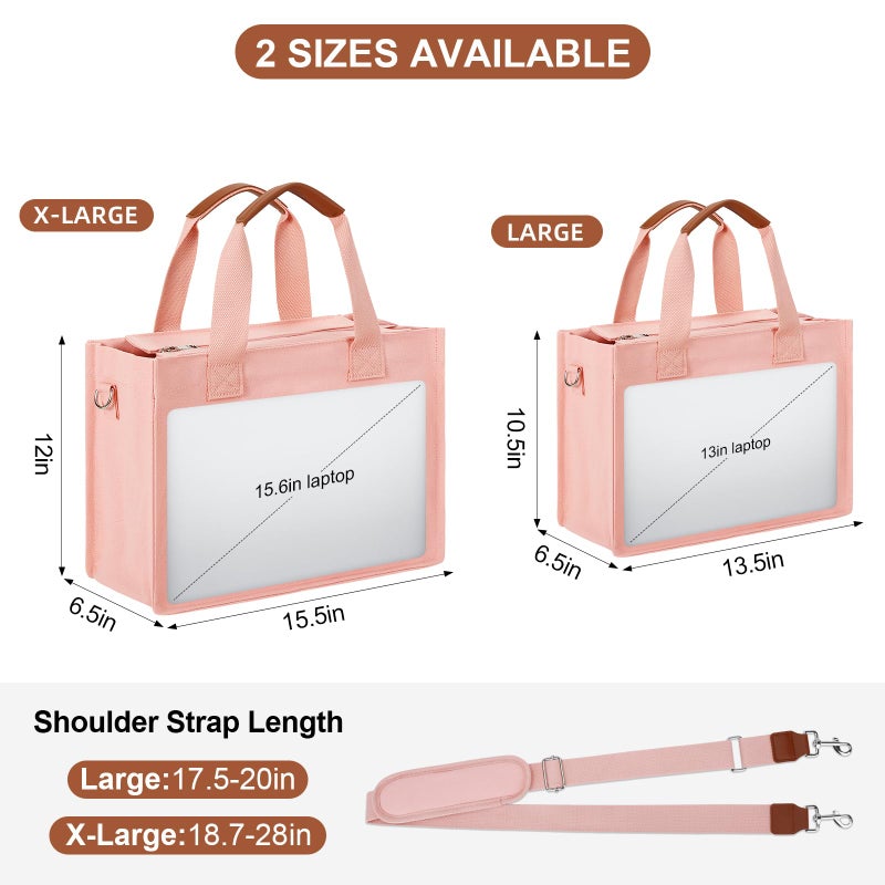 KKXIU Large Canvas Tote Bag for Women with Zipper and Compartments Crossbody Work Bible Messenger Purse Bag With Pockets - Pink - Image 2