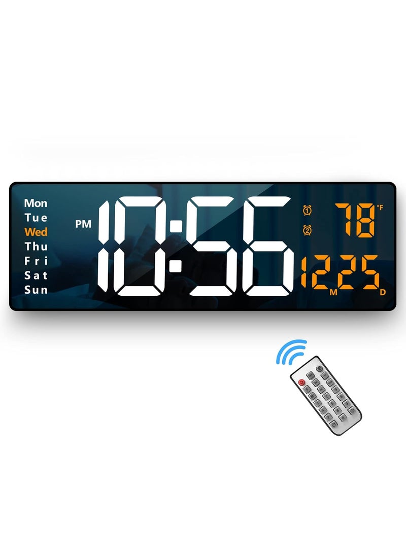 JEMICA - JEMICA Digital Alarm Clock Wall Table Clock Large Display162 Inch Large LED Digital Clock with Remote ControlAutomatic Brightness Dimmer Big Clock with Date Week Temperature Font Colour May Vary - Image 1