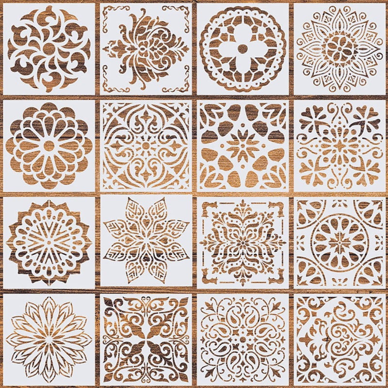 WSICSE 16 Pcs 6 x 6 Inch Reusable Stencils Mandala Stencils Mandala Dot Painting Templates Stencil for DIY Painting Art Scrapbook