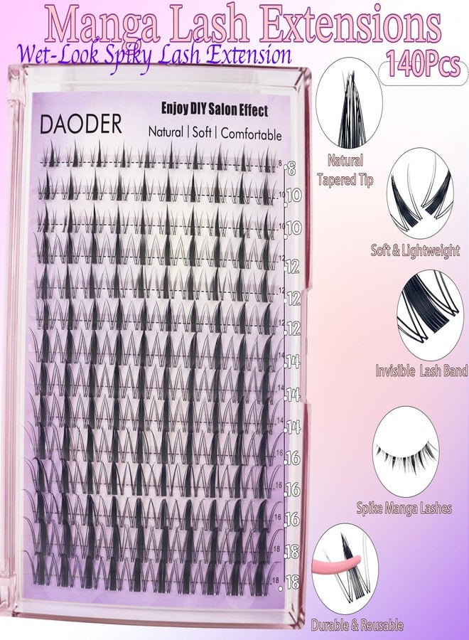 DAODER Spiky Lash Clusters Natural Fairy Anime Manga Lash Extension Wet-Look 8-18MM Invisible Clear Band Eyelash Extension Clusters D Curl 140pcs Reusable(8-18MM Spiky) - Image 5