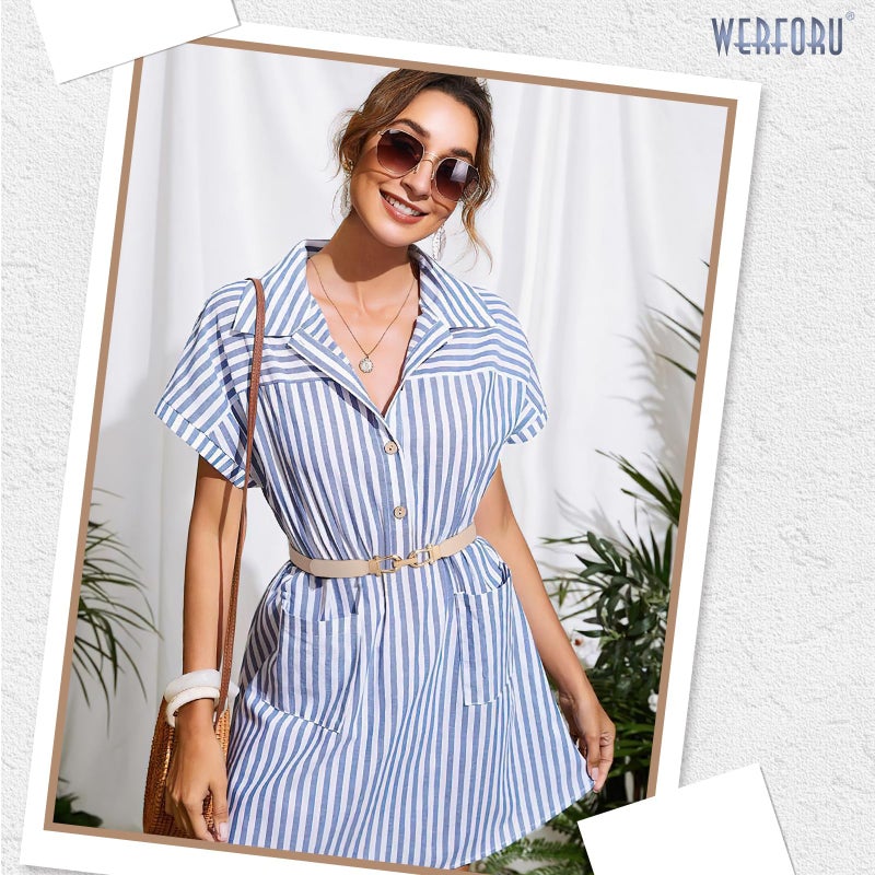 WERFORU Women Skinny Belt for Dresses Retro Stretch Waist Belt with Gold Buckle Set of 4,Black+Brown+Blue+Beige - Image 5