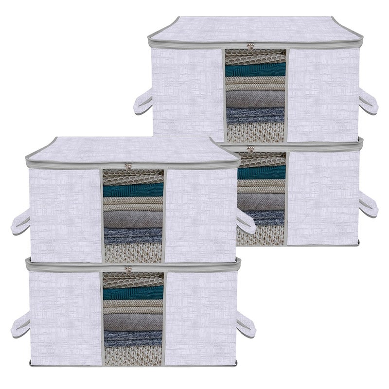 Kuber Industries Underbed Storage Bag Clothes Storage Organizer Clear Window Blanket Cover with Handle Jute PrintedDesign Large Pack of 4 Gray - Image 1
