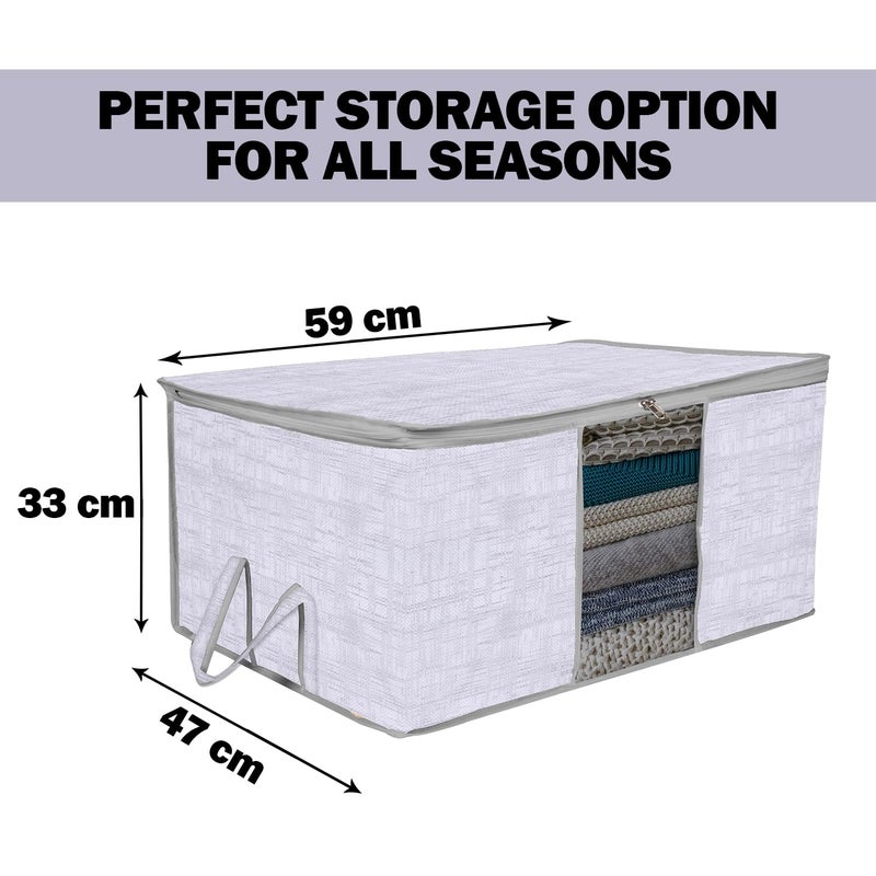 Kuber Industries Underbed Storage Bag Clothes Storage Organizer Clear Window Blanket Cover with Handle Jute PrintedDesign Large Pack of 4 Gray - Image 3