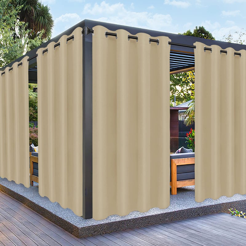 PureFit PureFit Outdoor Curtains for Patio Waterproof Weatherproof UV and Fade Resistant Outside Curtains for Gazebo Front Porch Pergola Sun Blocking Privacy Curtain 52W x 120L inch 1 Panel Beige 