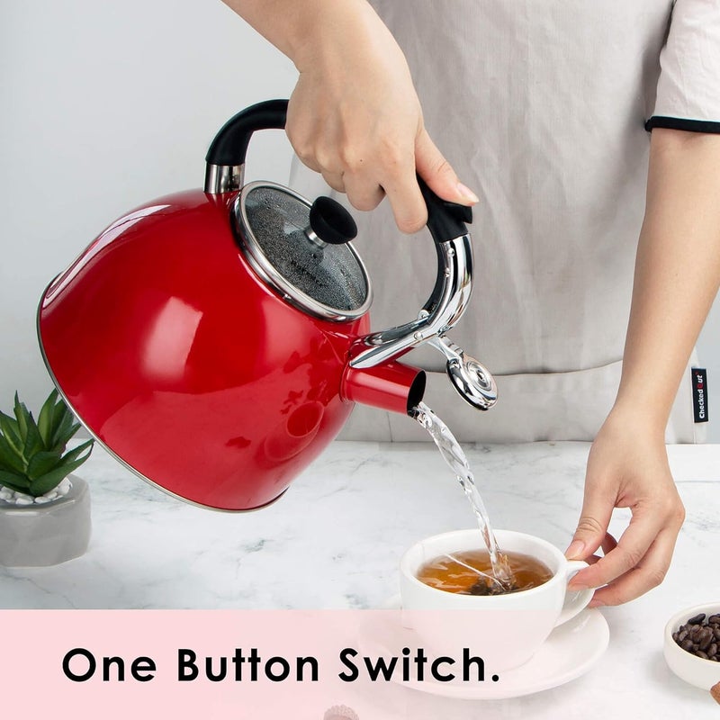 Rorence Whistling Tea Kettle: 2.5 Quart Stainless Steel Kettle with Capsule Bottom & Heat-resistant Glass Lid (Red) - Image 5