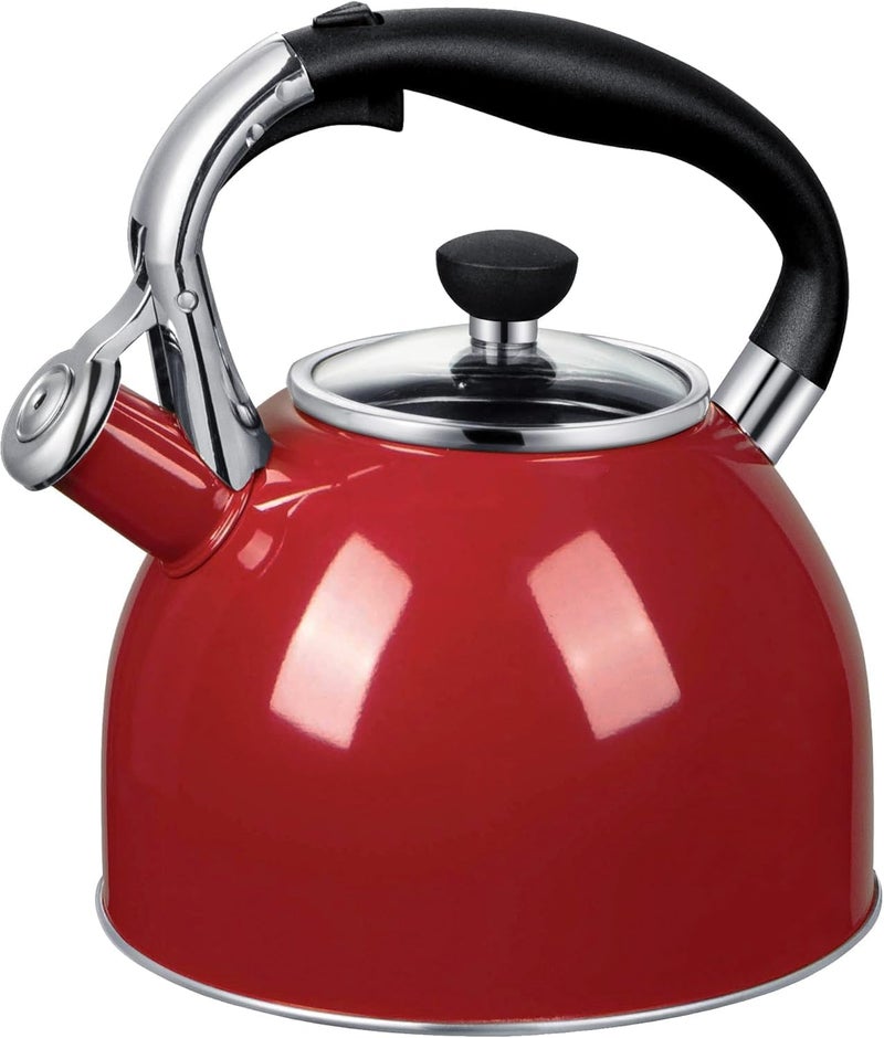 Rorence Whistling Tea Kettle: 2.5 Quart Stainless Steel Kettle with Capsule Bottom & Heat-resistant Glass Lid (Red) - Image 1