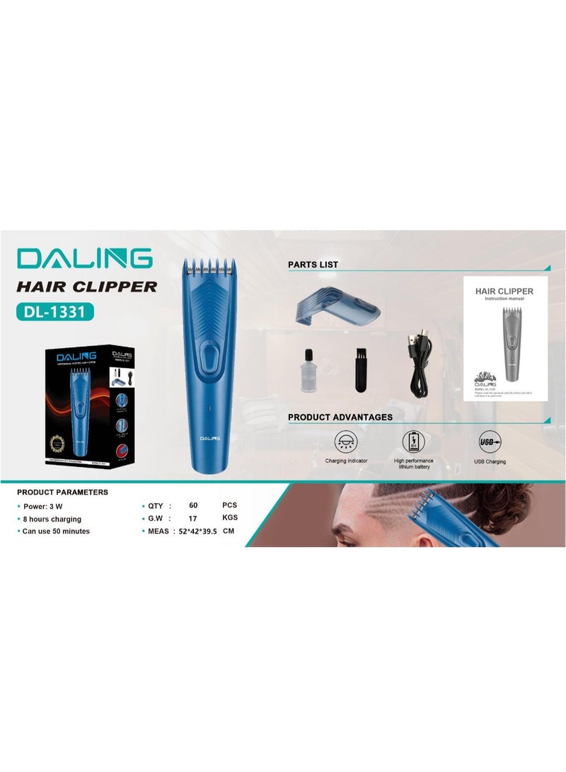 دالينغ ماكينة قص الشعر الاحترافية DL-1331 - لاسلكية، قابلة لإعادة الشحن، بطارية ليثيوم، شفرات حادة