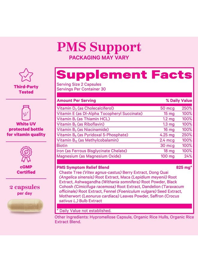 بينك ستروك مكمل Pink Stork PMS للنساء - فيتكس، وأشواغاندا، وجذر الماكا و10 فيتامينات ومعادن لدعم التوازن الهرموني، والمزاج، والانتفاخ، وانتظام الدورة الشهرية - 60 كبسولة  - Image 3