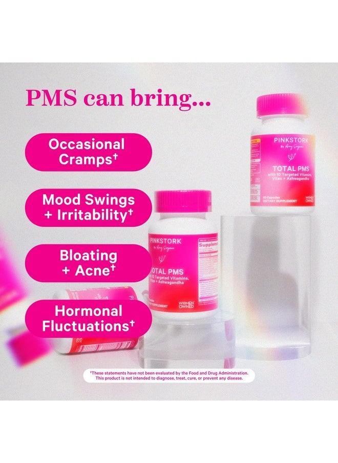 بينك ستروك مكمل Pink Stork PMS للنساء - فيتكس، وأشواغاندا، وجذر الماكا و10 فيتامينات ومعادن لدعم التوازن الهرموني، والمزاج، والانتفاخ، وانتظام الدورة الشهرية - 60 كبسولة  - Image 1