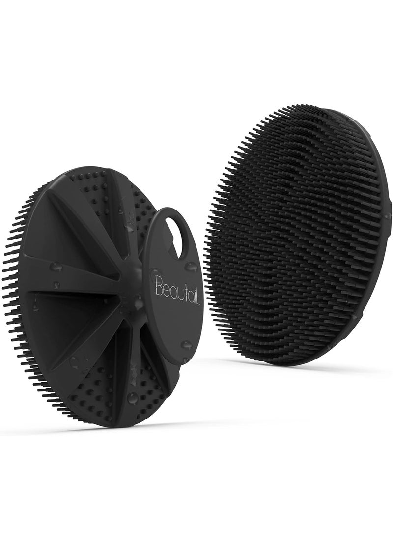 BEAUTAIL - Silicone Body Scrubber Shower Bath Brush, More Hygienic Than Traditional Loofah, Lather Nicely, Long Lasting, Gentle Exfoliating for Women Men Baby Sensitive Skin, 1 Pack, Black - Image 1