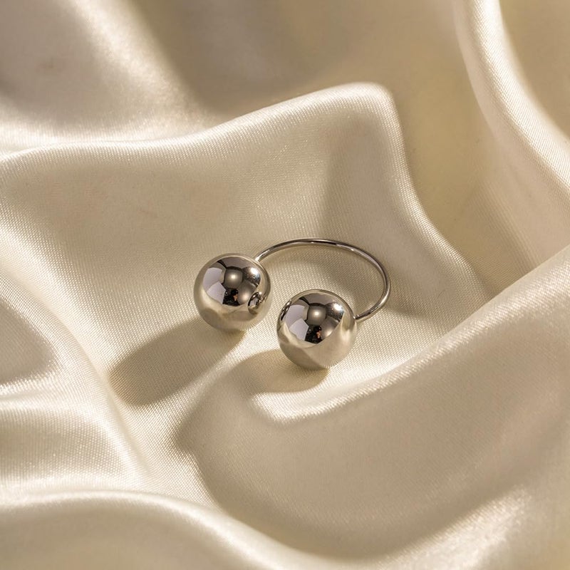 OIDIMS Geometric Tiny Balls Minimalist Wrap Open Ring for Women Fashion Stainless Steel Eternity Statement Promise Finger Knuckle Pinky Stacking Rings Daughter Birthday Christmas Gift (Silver) - Image 4