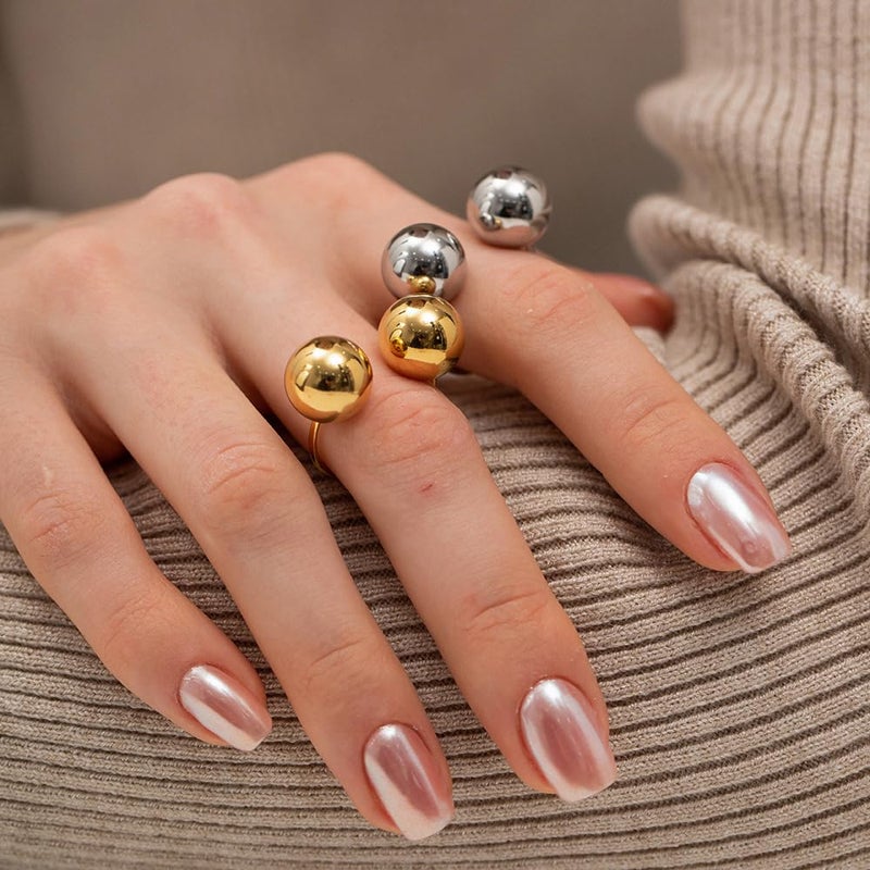 OIDIMS Geometric Tiny Balls Minimalist Wrap Open Ring for Women Fashion Stainless Steel Eternity Statement Promise Finger Knuckle Pinky Stacking Rings Daughter Birthday Christmas Gift (Silver) - Image 3