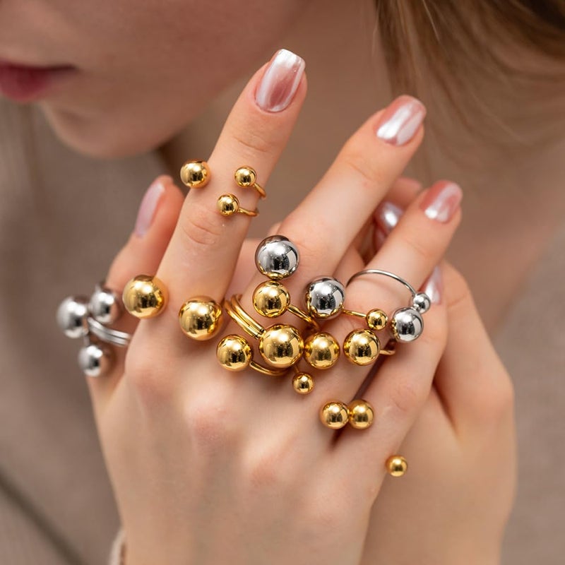 OIDIMS Geometric Tiny Balls Minimalist Wrap Open Ring for Women Fashion Stainless Steel Eternity Statement Promise Finger Knuckle Pinky Stacking Rings Daughter Birthday Christmas Gift (Silver) - Image 5