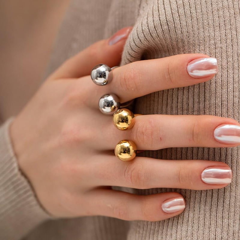 OIDIMS Geometric Tiny Balls Minimalist Wrap Open Ring for Women Fashion Stainless Steel Eternity Statement Promise Finger Knuckle Pinky Stacking Rings Daughter Birthday Christmas Gift (Silver) - Image 2