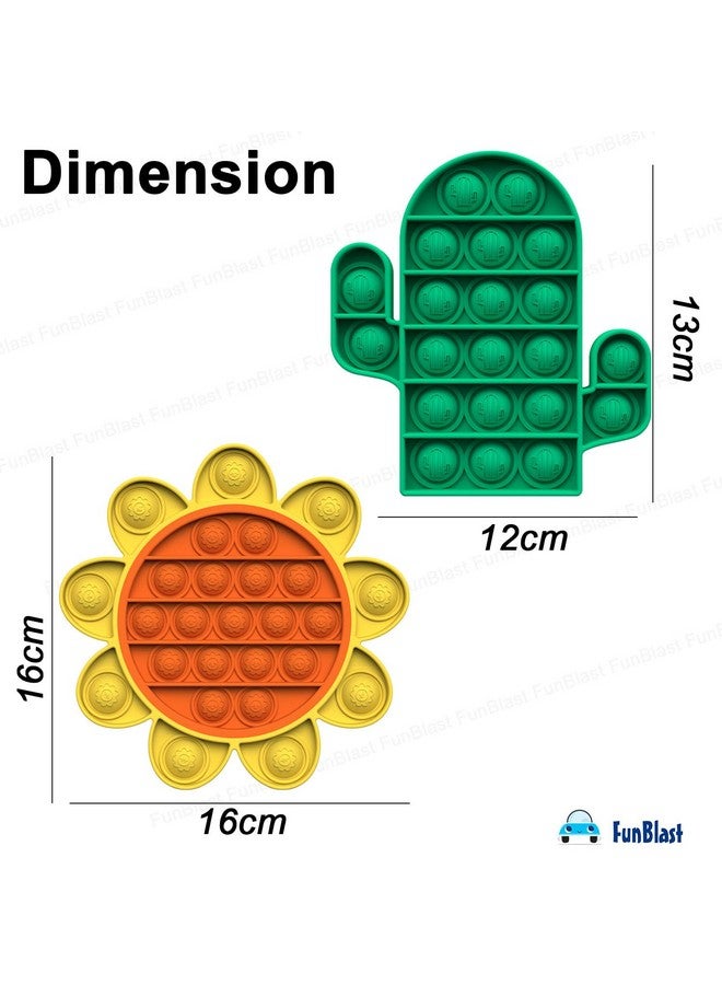 FunBlast Pop It - Popit Game, Poppet for Kids, Pop It Toy, Pop It Toys for Kids, Pop It Fidget Toy, Pop It Big, Pop It for Girls, Sunflower with Cactus Pop it Fidget Toy for Kids Pack of 2 Pcs - Image 3