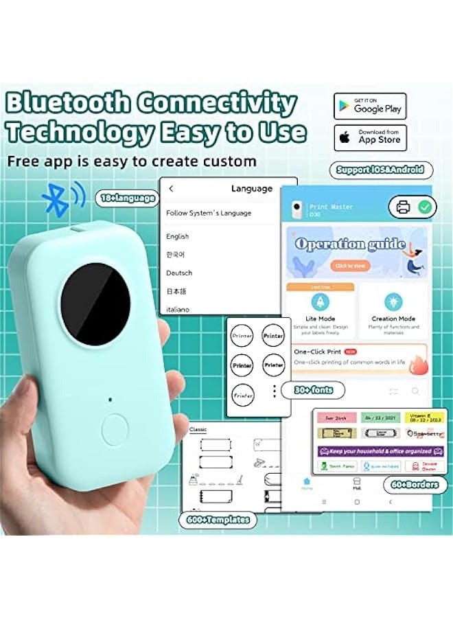 فوميمو D30 الشريط تسمية صانع ، طابعة صغيرة لتخزين بلوتوث الحرارية التسمية ، الباركود ، والبريد ، واللوازم المكتبية ، والمنزلية ، تخزين الأنسجة ، مصغرة محمولة ملصقا صانع - Image 4