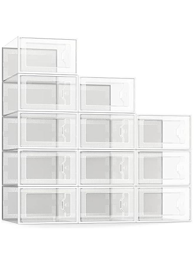 Arabest Clear Plastic Shoe Storage Box - Stackable Organizer for Closet - Foldable Rack Container Holder - Space Saving Sneaker Bin - Set of 12  - Image 1