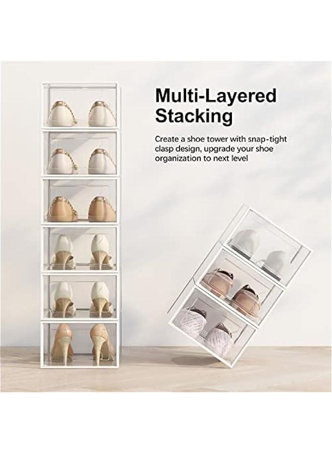 Arabest Clear Plastic Shoe Storage Box - Stackable Organizer for Closet - Foldable Rack Container Holder - Space Saving Sneaker Bin - Set of 12  - Image 3