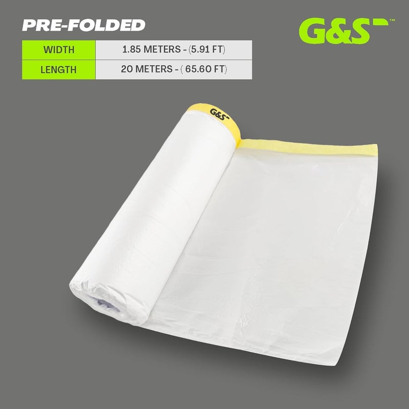GS Pretaped Masking Sheet Tape for Protection from Dust, water, paint and moisture 1.85M (1800 mm x 20 meter) (Pack of 4) - Image 2