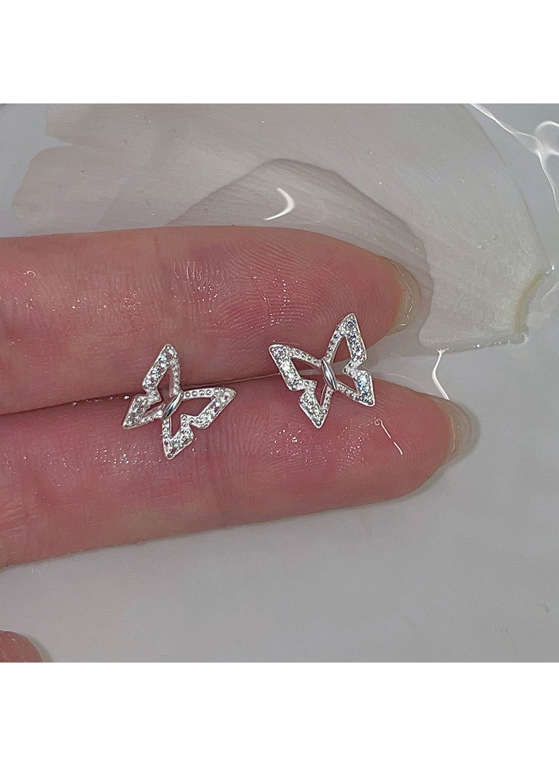 Generic - S925 Sterling Silver Butterfly Stud Earrings 2024 Large diamond butterfly stud earrings-White Gold - Image 1