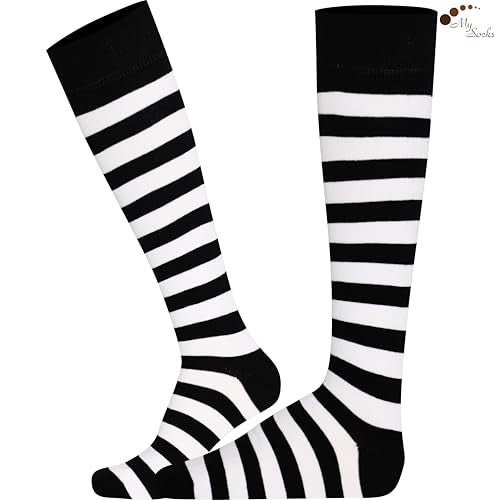 Mysocks Knee High Socks Two Colors Stripe White & Black UK 7-11 EURO 40-45 - Image 3