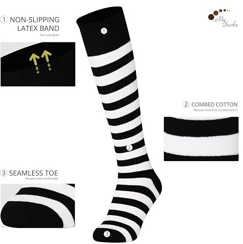 Mysocks Knee High Socks Two Colors Stripe White & Black UK 7-11 EURO 40-45 - Image 2