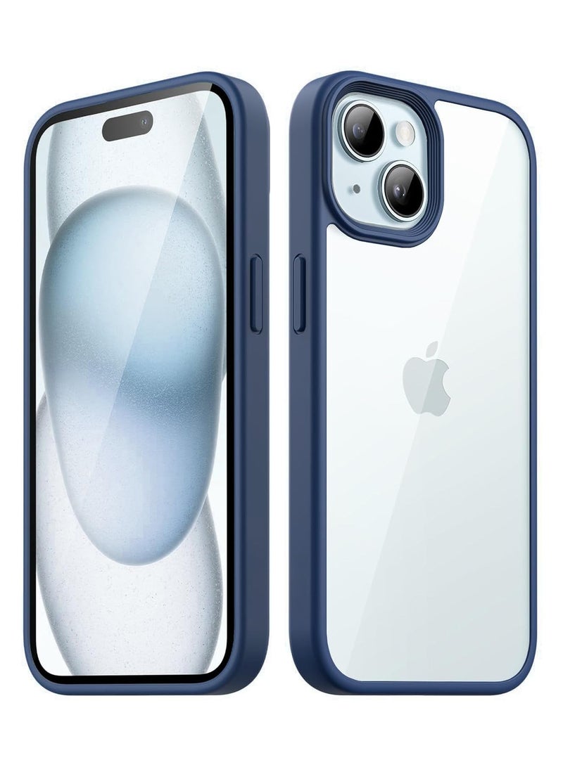 حافظة شفافة مضادة للصدمات لهاتف آيفون 15 بلس/آيفون 14 بلس غير صفراء للحماية من السقوط العسكري، غطاء خلفي شفاف بأربع وسائد هوائية للحماية من السقوط مقاس 6.7 بوصة (أزرق) - Image 1