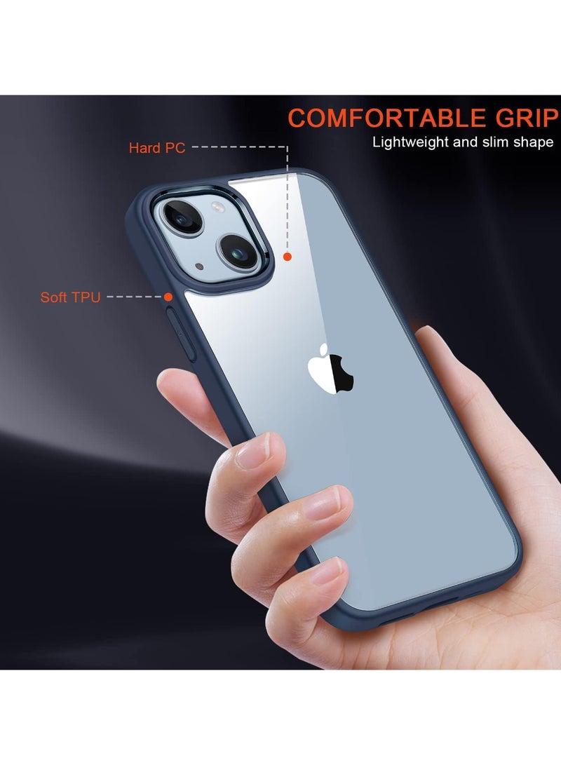 حافظة شفافة مضادة للصدمات لهاتف آيفون 15 بلس/آيفون 14 بلس غير صفراء للحماية من السقوط العسكري، غطاء خلفي شفاف بأربع وسائد هوائية للحماية من السقوط مقاس 6.7 بوصة (أزرق) - Image 2