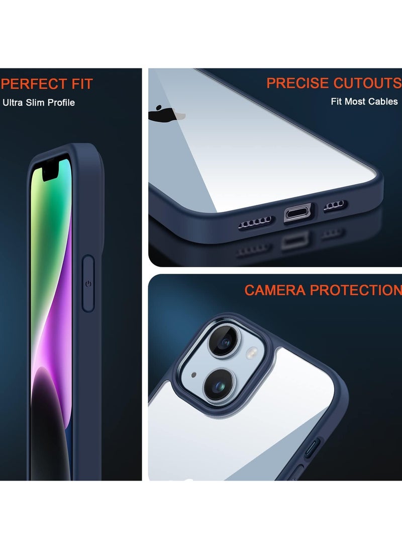 حافظة شفافة مضادة للصدمات لهاتف آيفون 15 بلس/آيفون 14 بلس غير صفراء للحماية من السقوط العسكري، غطاء خلفي شفاف بأربع وسائد هوائية للحماية من السقوط مقاس 6.7 بوصة (أزرق) - Image 3