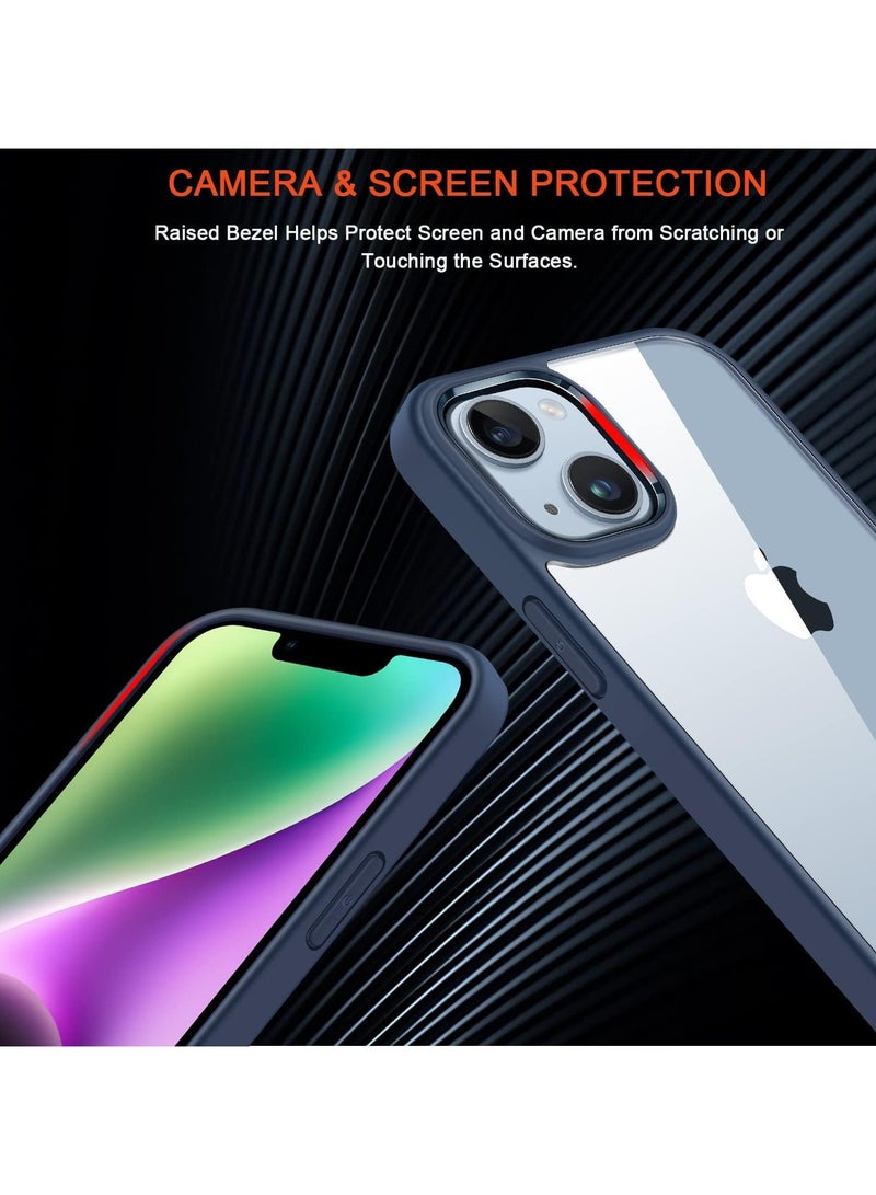 حافظة شفافة مضادة للصدمات لهاتف آيفون 15 بلس/آيفون 14 بلس غير صفراء للحماية من السقوط العسكري، غطاء خلفي شفاف بأربع وسائد هوائية للحماية من السقوط مقاس 6.7 بوصة (أزرق) - Image 4