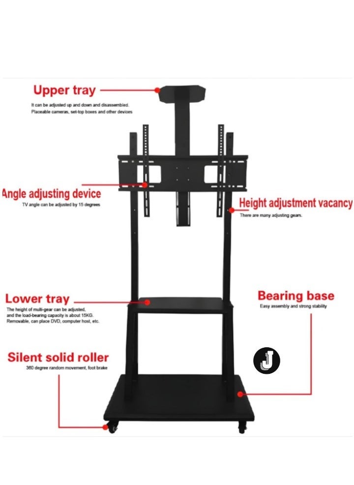 JAJEEK حامل تلفاز متحرك ثقيل الوزن 2024 - قاعدة أرضية قابلة للتعديل مع حوامل لتلفزيونات LED و LCD و Plasma من 32" إلى 75"، 3 رفوف، VESA 100x100 إلى 600x400mm - Image 1