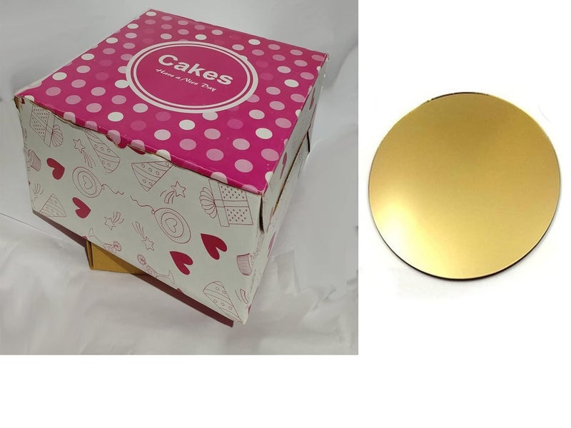 YNK Printed Cake Box 500 g 8x8x5 inch with base Pack of 50 - Image 1