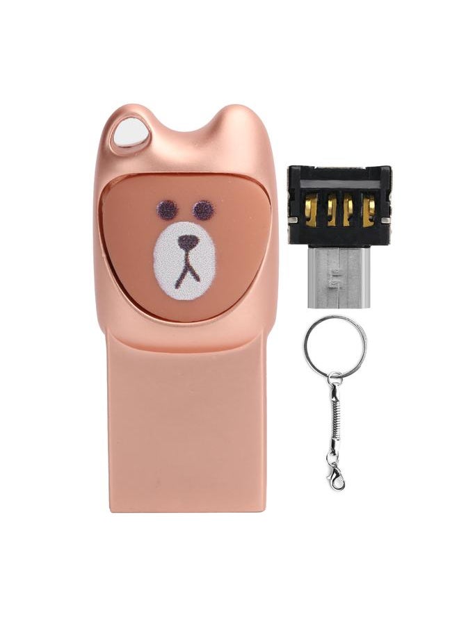 Thoraya Metal cartoon USB flash drive with mobile phone Android adapter Creative USB flash drive two-in-one bidding gift USB flash drive bear rose gold 32G  - Image 1