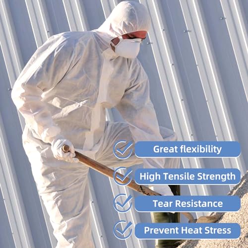 ETERNA Hazmat Suits- 5 Pack Disposable Protective Coveralls with Hood, Zipper, Elastic Wrists, Shoe Covers for Men & Women, Shield from Dirt, Dust, Paint (White, Large) - Image 3