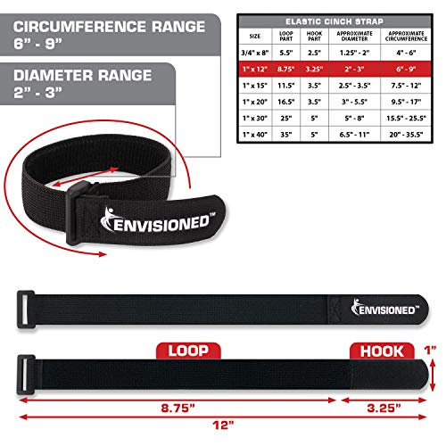 ENVISIONED Elastic Reusable Cinch Straps 1"x12" - 10 Pack Hook and Loop - Plus 2 Free Bonus Reusable Cable Ties - Image 2