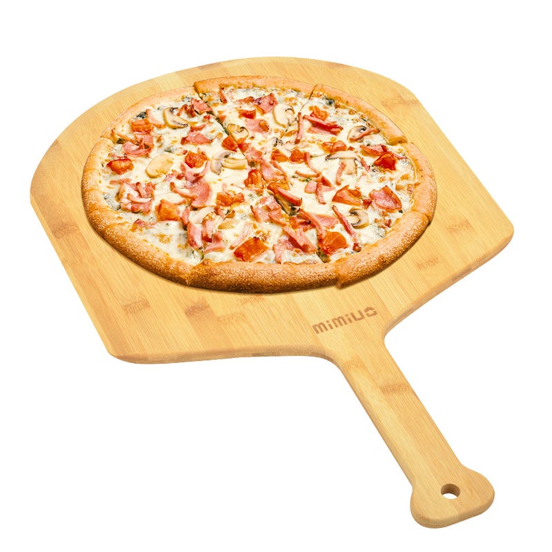 Mimiuo Natural Bamboo Pizza Peel  15 Inch Wooden Pizza Spatula for Baking Homemade Pizza Bread and Cutting Fruit Vegs