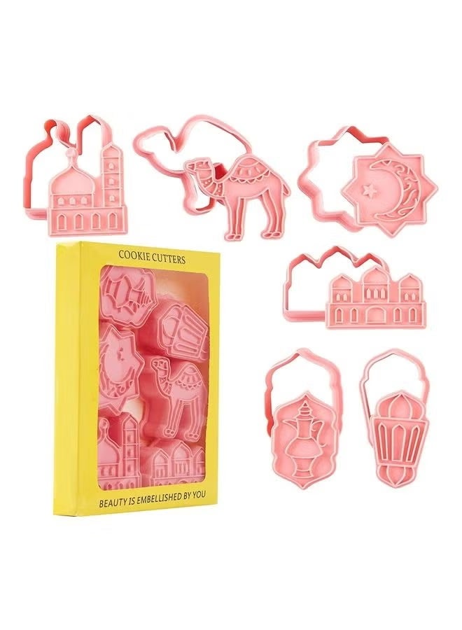 Set Of 6 3D Baking Eid Mubarak Cookie Cutters Pink - Image 1