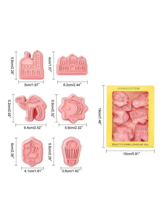 Set Of 6 3D Baking Eid Mubarak Cookie Cutters Pink - Image 3