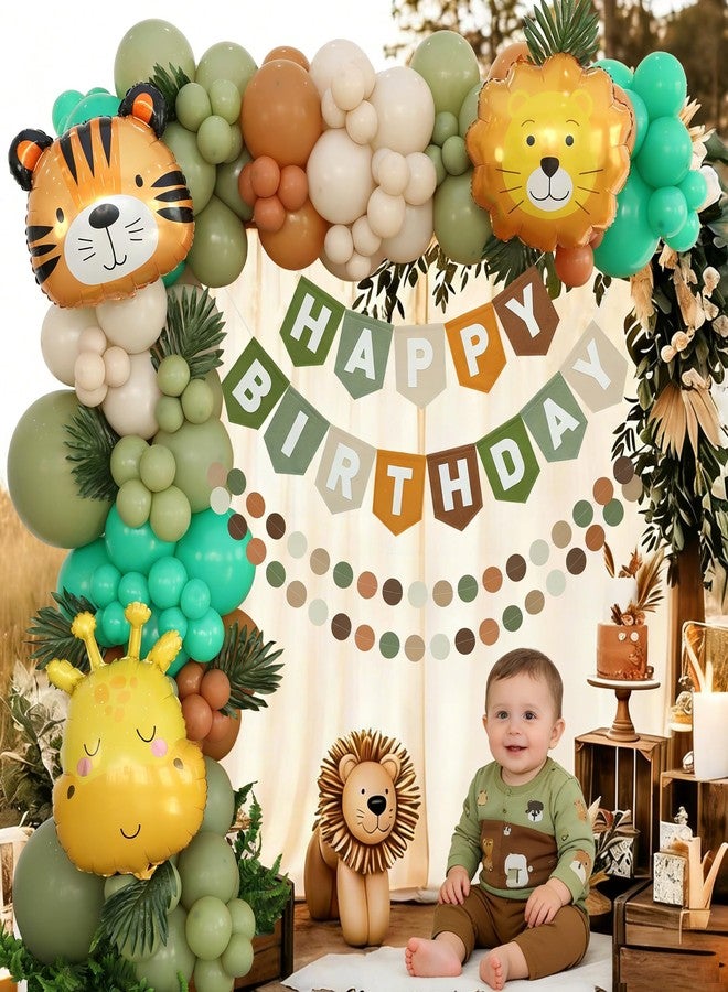 Ereniko Safari Balloon Arch Kit Happy Birthday Banner Felt Brown And Green Wild Animal Zoo Theme Sage Green And Brown Jungle For Baby Boys Party Decorations - Image 4