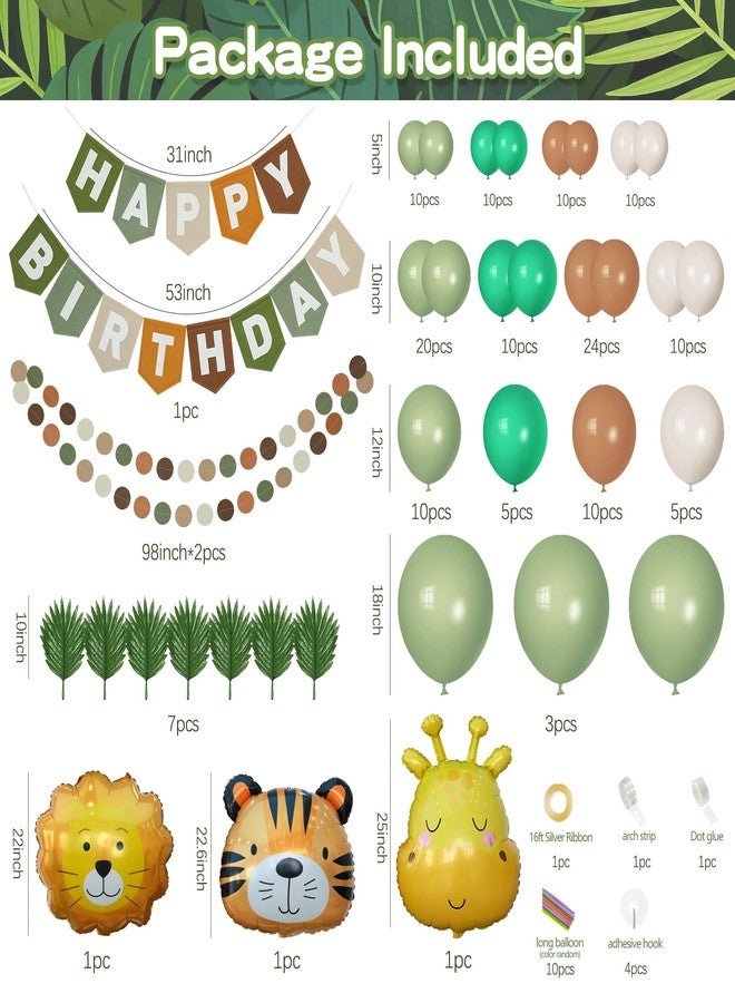 Ereniko Safari Balloon Arch Kit Happy Birthday Banner Felt Brown And Green Wild Animal Zoo Theme Sage Green And Brown Jungle For Baby Boys Party Decorations - Image 2