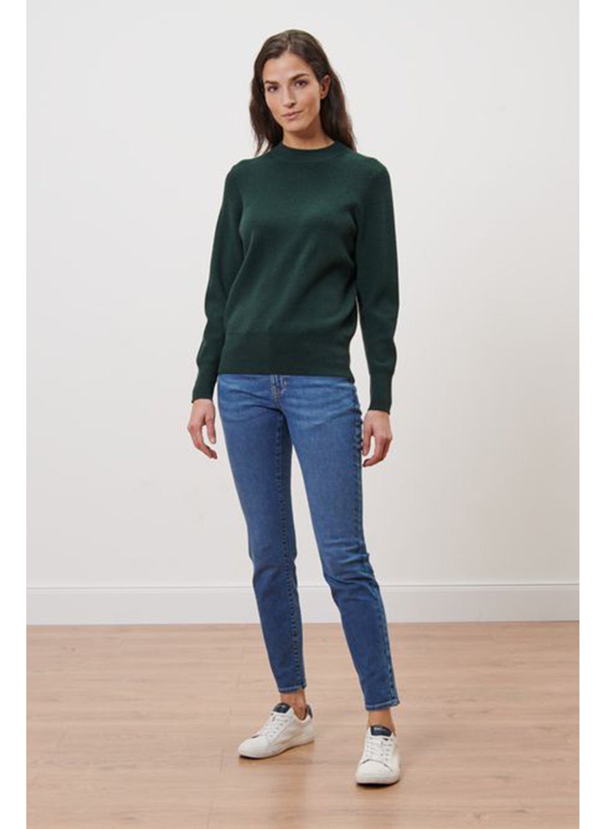 Tchibo - Women Crew Neck Long Sleeve Textured Sweater, Dark Green - Image 1